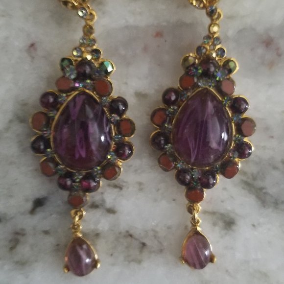 HOLIDAY STATEMENT JOSE & MARIA BARRERA PURPLE CRYSTAL DANGLE CHANDELIER EARRINGS - Picture 15 of 16